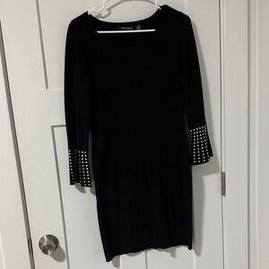 Nina Leonard Black Dress with Studded Sleeves